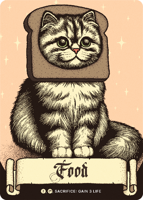A card featuring a cat with a slice of bread around it's head