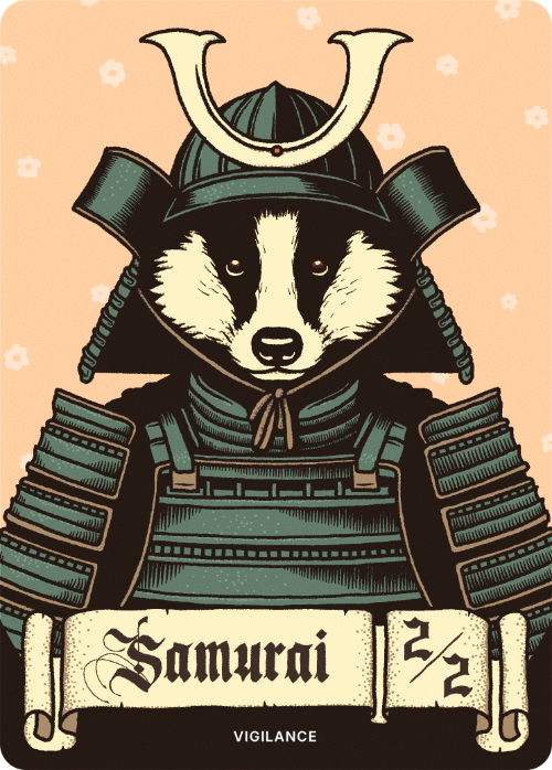 A card featuring badger in samurai armour